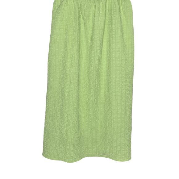 THML M Ruffle Smocked Babydoll Lime Green Seersucker Textured Dress Midi - Picture 5 of 8